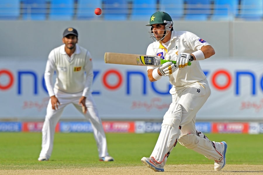 misbahul haq plays a shot during the third day of the second test match at the dubai international cricket stadium on january 10 photo afp