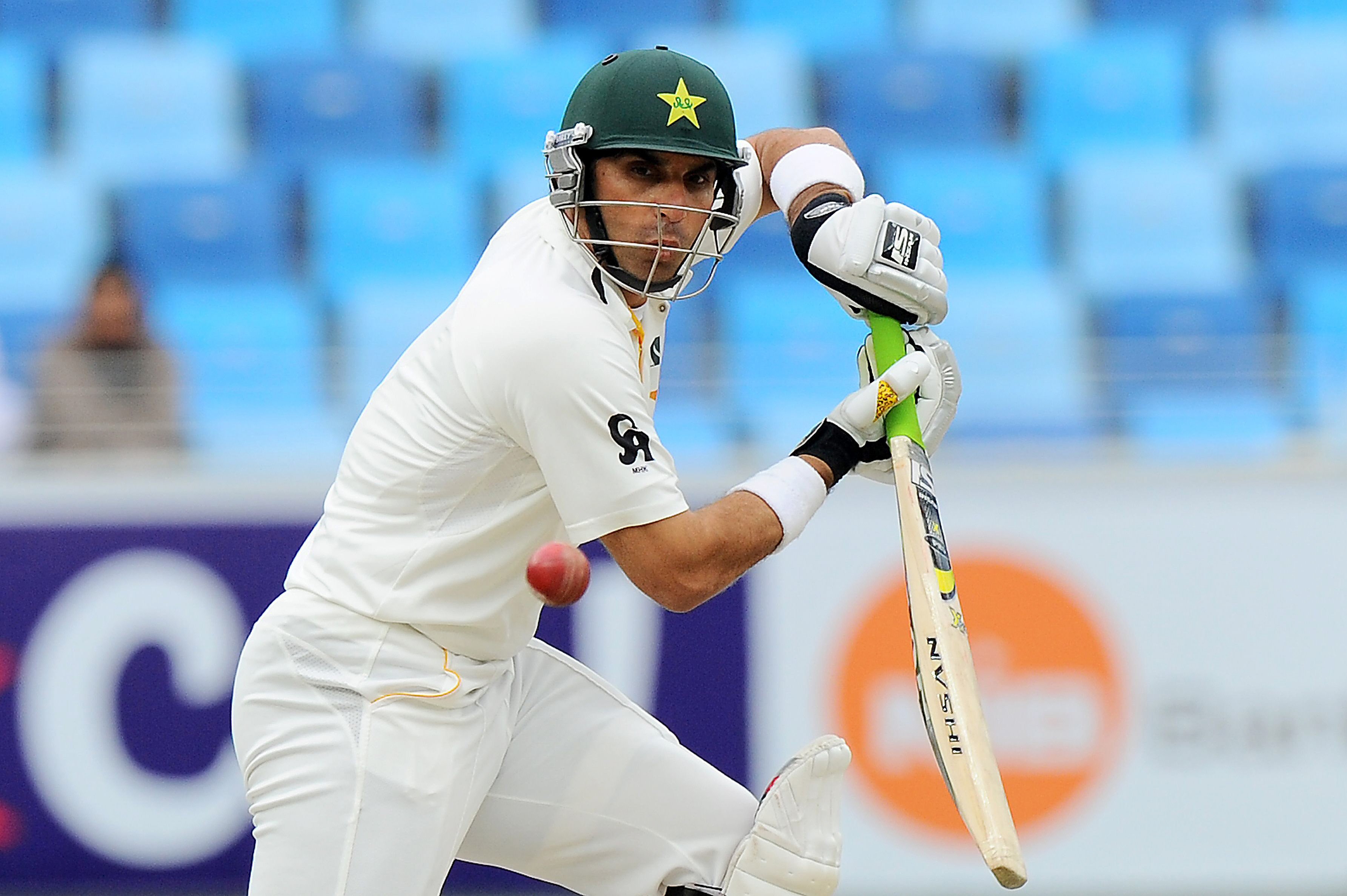 misbah ul haq plays a shot during the fourth day of the second cricket test match between pakistan and sri lanka at the dubai international cricket stadium in dubai on january 11 2014 photo afp