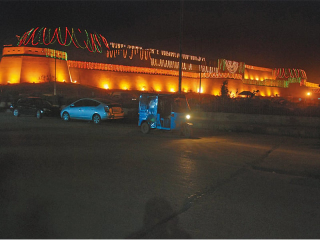 the balahisar fort lit up ahead of eid miladun nabi photo express the balahisar fort lit up ahead of eid miladun nabi photo express
