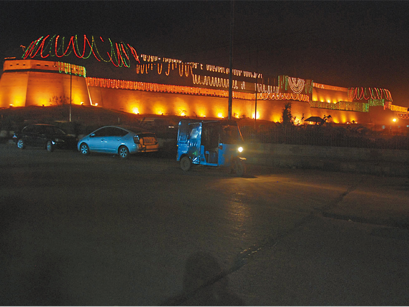 the balahisar fort lit up ahead of eid miladun nabi photo express