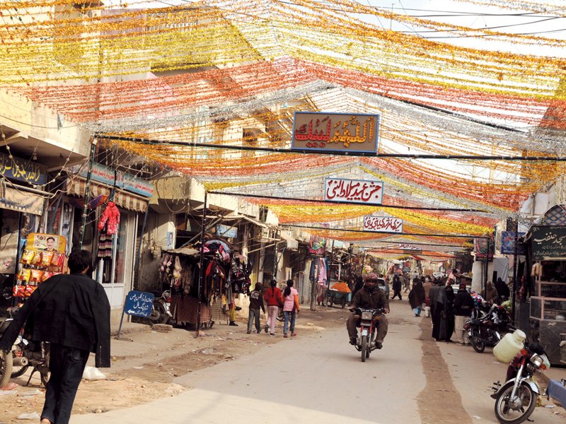 a decorated street in dhok chargh din in connection with eid miladun nabi photo waseem nazir express