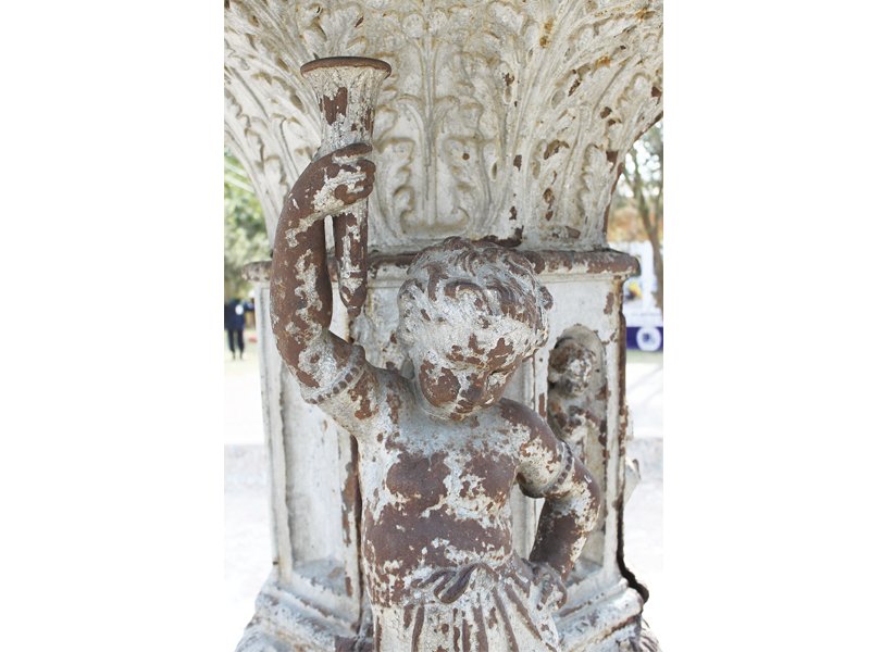 the frere hall fountain pictured above believed to have been donated by seth edulji dinshaw in 1890 it is made of marble with seraphs as a central feature of its design the seth is better known for setting up the edulji dinshaw dispensary in 1882 photo express