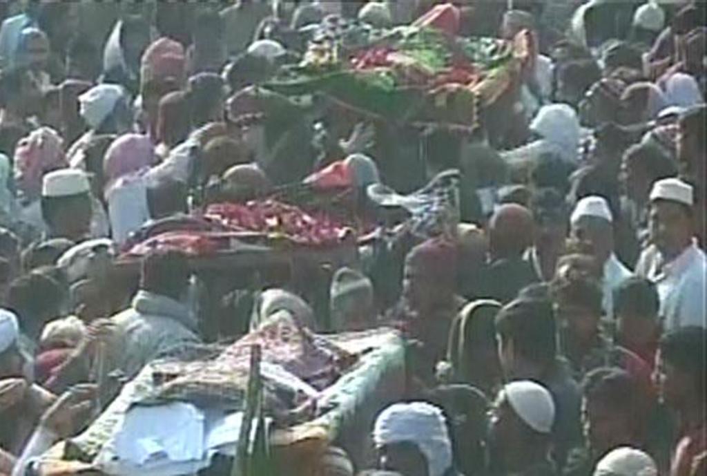 express news screengrab of the funeral of the victims of the tragic road accident in nawabshah