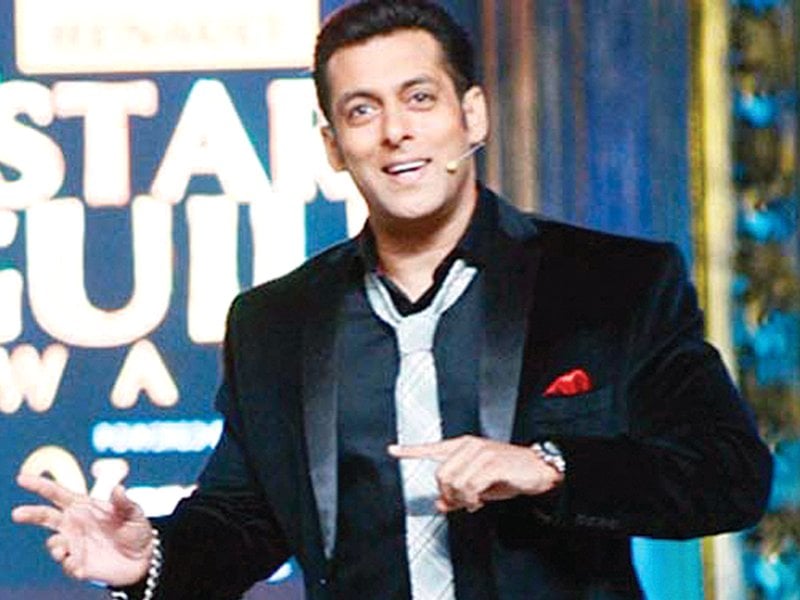 salman khan all lit up while hosting the star guild awards 2014 photo file