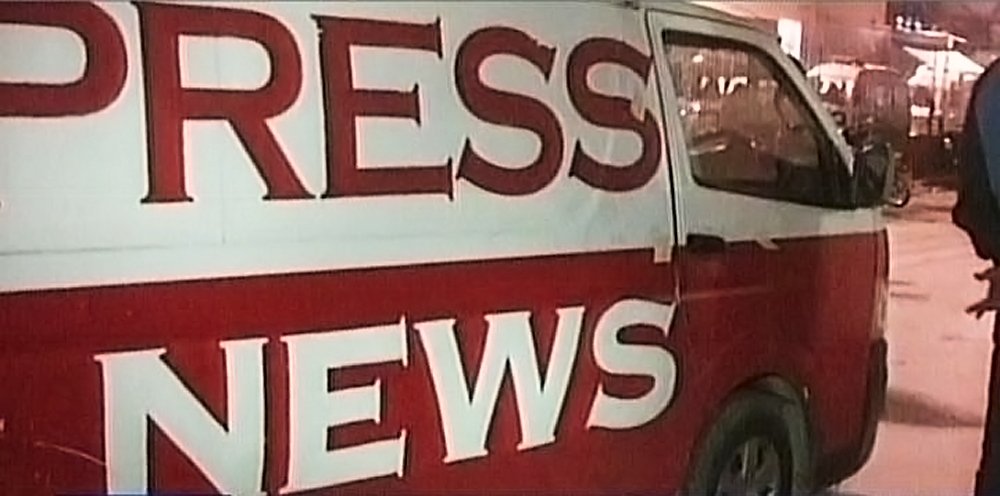 the digital satellite news gathering dsng of express news in which three men were killed in the attack photo express