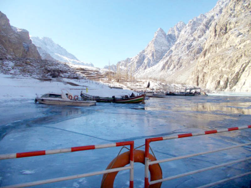 in the past few weeks freezing temperatures in g b have resulted in attabad lake freezing over photo courtesy mon digital