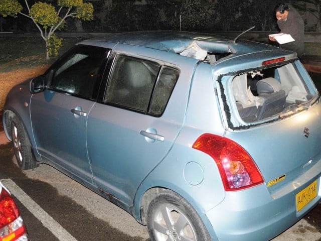 the car in which wajahat naqvi was traveling when he was attacked photo mohammad noman express