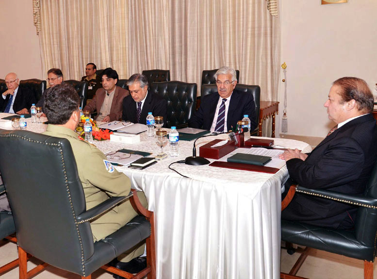 prime minister nawaz sharif chairing a high level meeting on internal security following a wave of deadly bombings in the country photo pid