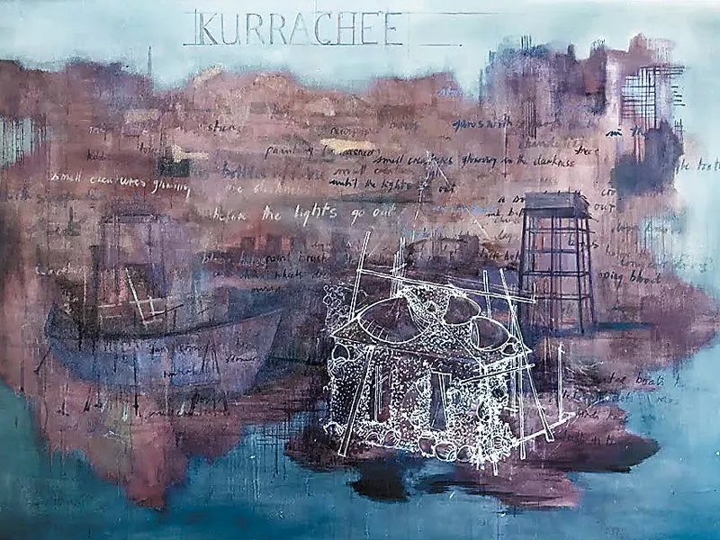 small creatures glowing in the dark has an old map of karachi photo courtesy koel gallery small creatures glowing in the dark has an old map of karachi photo courtesy koel gallery