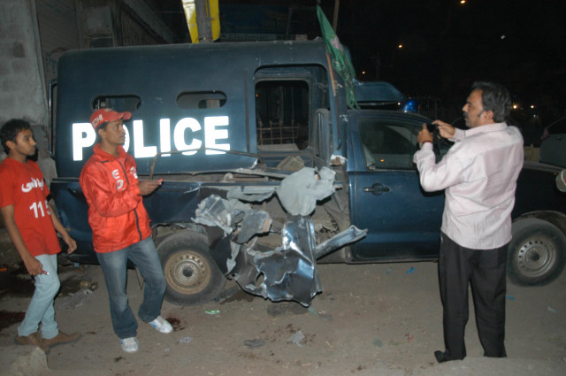 the police mobile which was attacked on sunday evening photo express mohammad saqib the police mobile which was attacked on sunday evening photo express mohammad saqib