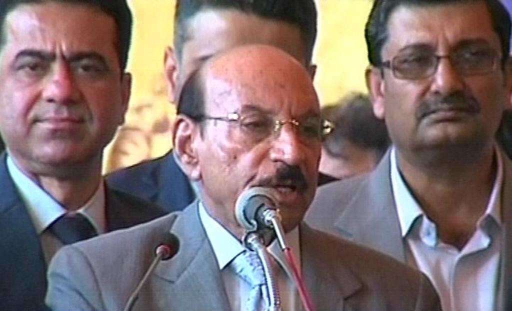 express news screengrab of sindh chief minister qaim ali shah addressing the media