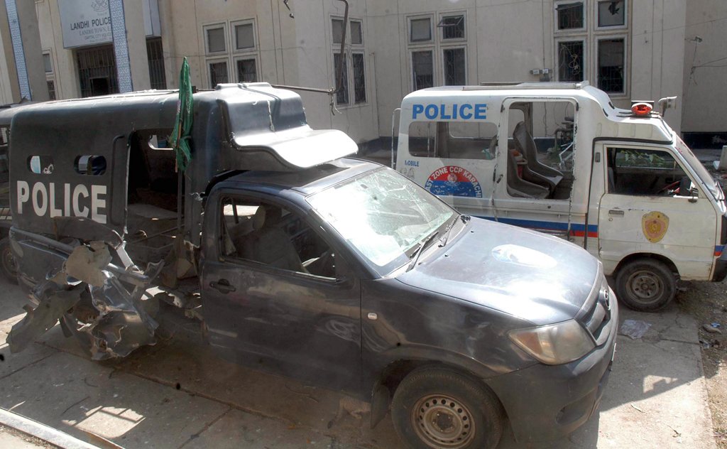 a view of the police mobile that was destroyed in attack on saturday night photo express rashid ajmeri