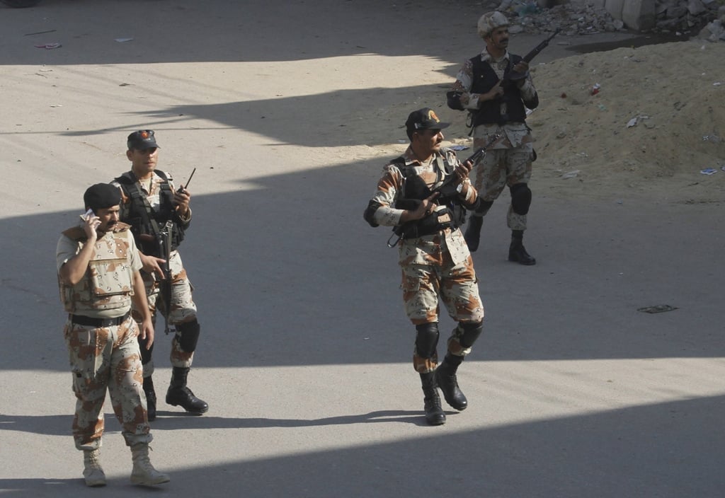 rangers soldiers patrol the street at the site of the bomb attack photo reuters