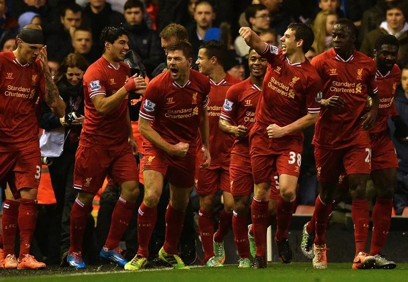 derby demolition goals from skipper steven gerrard and striker luis suarez around a daniel sturridge brace secured victory over a subdued everton to strengthen liverpool s hold on fourth place photo afp derby demolition goals from skipper steven gerrard and striker luis suarez around a daniel sturridge brace secured victory over a subdued everton to strengthen liverpool s hold on fourth place photo afp