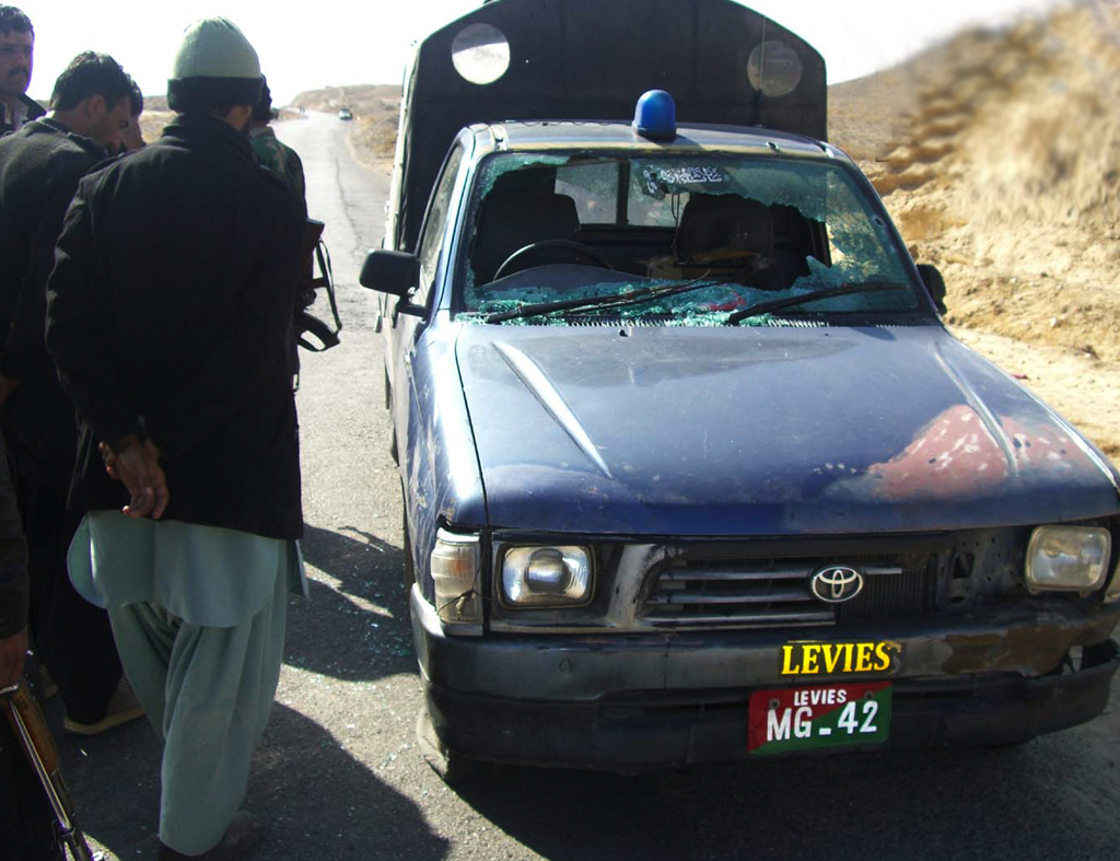 the levies vehicle which was allegedly escorting colorado over the mastung highway when it was attacked photo express file