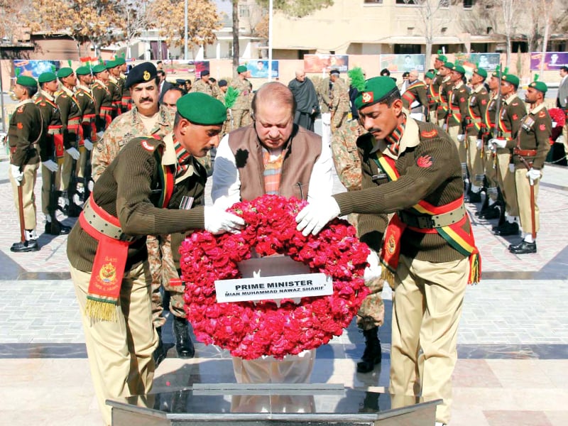 prime minister lays floral wreath at the yadgar e shohada during his visit to quetta photo ppi