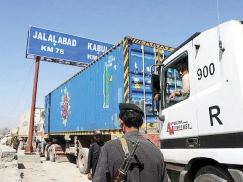 some of the containers entering pakistan are parked at the terminal and provided security by khasadar and other paramilitary officials photo file