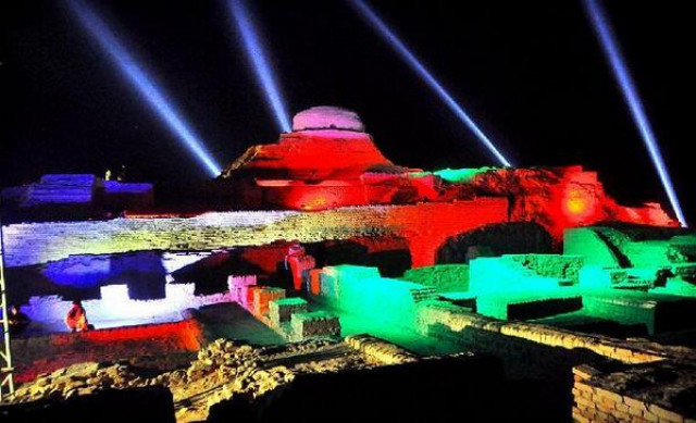 moenjo daro ruins lit up ahead of the opening ceremony photo app file