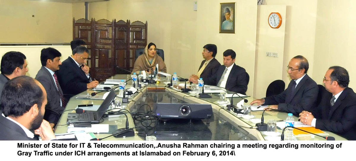 minister of state for information technology anusha rahman chairing the meeting on grey traffic on thursday photo pid