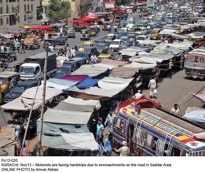 due to the presence of roadside vendors on saddar s main roads the area is notorious for being a challenge for new drivers photo file