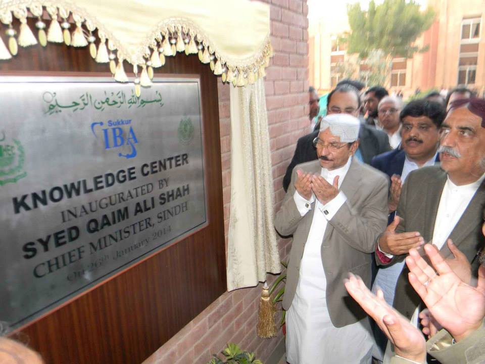 sindh chief minister syed qaim ali shah along with leader of the opposition in the national assembly syed khurshid shah inaugurating the knowledge centre at iba sukkur on january 26 2014 photo iba sukkur facebook