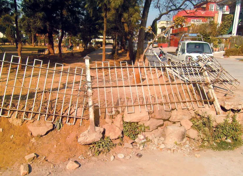 a broken bench swings without hanging seats and twisted fences speak volume of the apathy of the park management photo kashif abassi express