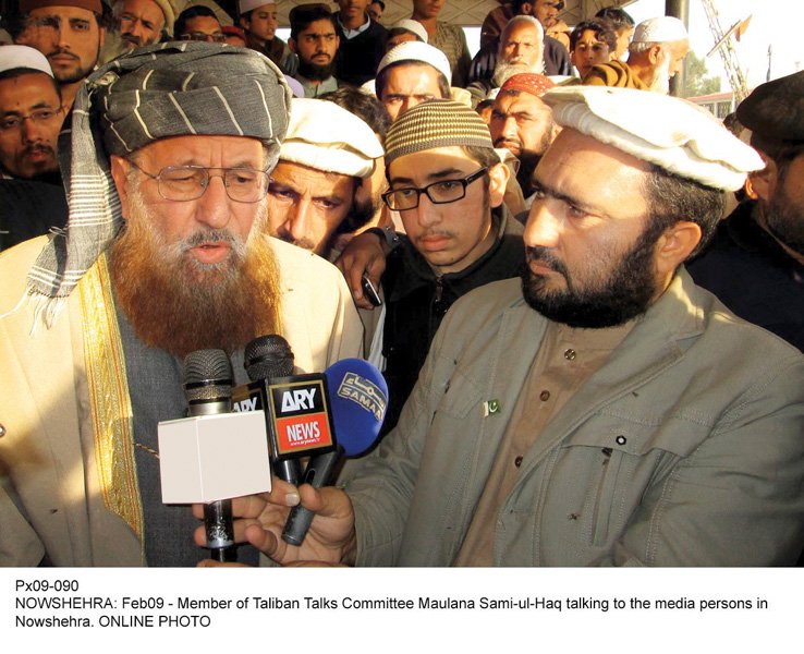 jui s chief maulana samiul haq talking to media in nowshera photo online