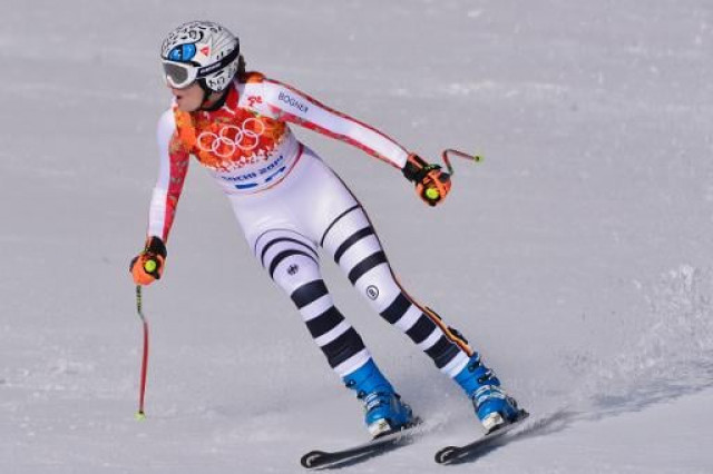 maria hoefl riesch finishes the women 039 s alpine skiing super combined downhill at the rosa khutor alpine center during the sochi winter olympics on february 10 2014 photo afp maria hoefl riesch finishes the women 039 s alpine skiing super combined downhill at the rosa khutor alpine center during the sochi winter olympics on february 10 2014 photo afp