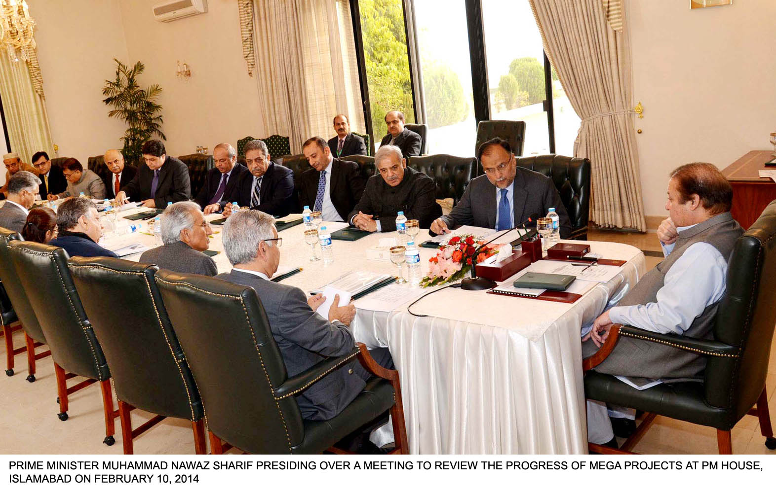 prime minister nawaz sharif chairing a meeting to review the progress of mega projects at pm house in islamabad on february 10 2014 photo pid