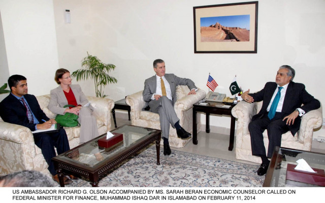 finance minister ishaq dar r in a meeting with us ambassador richard olson l in islamabad on tuesday photo pid finance minister ishaq dar r in a meeting with us ambassador richard olson l in islamabad on tuesday photo pid