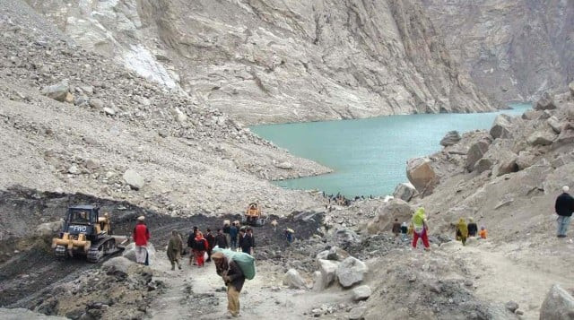slopes giving way expected to block hunza river drowning settlements in its wake photo file