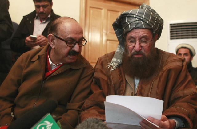 maulana samiul haq seated r one of the taliban intermediary and irfan siddiqui a government negotiator discuss on a joint statement before a news conference in islamabad february 6 2014 photo reuters maulana samiul haq seated r one of the taliban intermediary and irfan siddiqui a government negotiator discuss on a joint statement before a news conference in islamabad february 6 2014 photo reuters