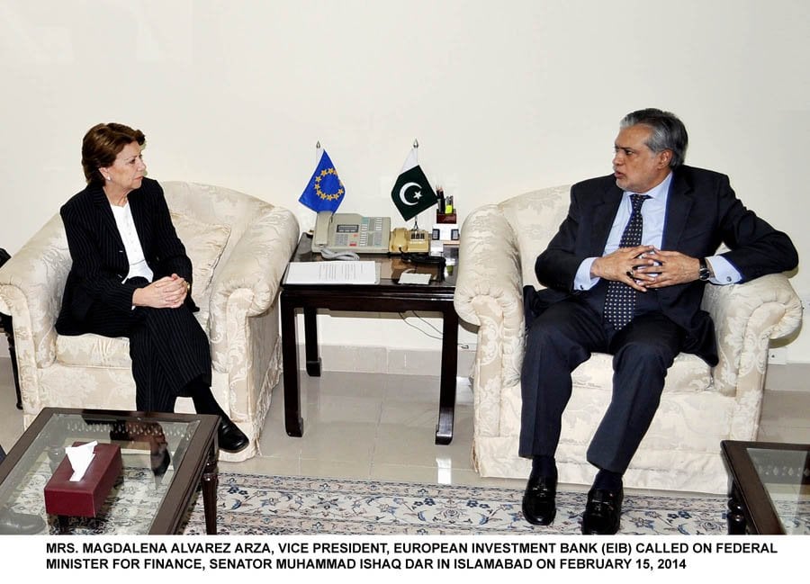 finance minister ishaq dar in a meeting with vice president of european investment bank magdalena alvarez arza photo pid