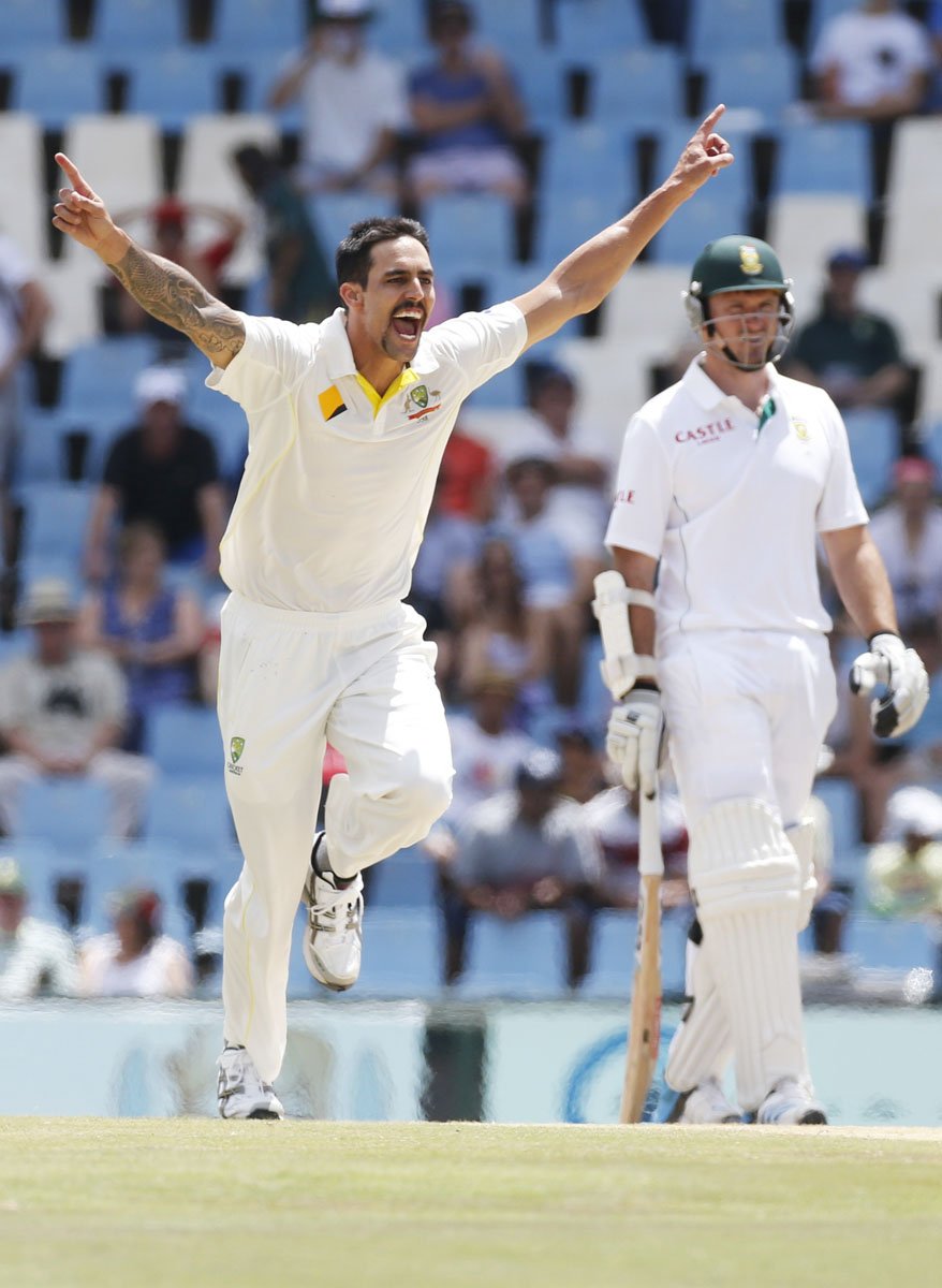 mitchell johnson of australia celebrates after taking a wicket in their test match against the proteas at the centurion photo reuters