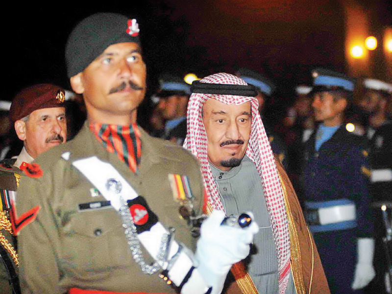 prince salman bin abdulaziz al saud reviews the guard of honour at noor khan airbase photo afp