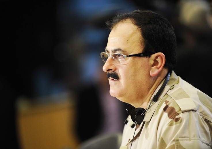 this photo taken on march 6 2013 shows chief commander of the free syrian army brigadier general selim idriss speaking during a press confrence at the european union parliament in brussels photo afp