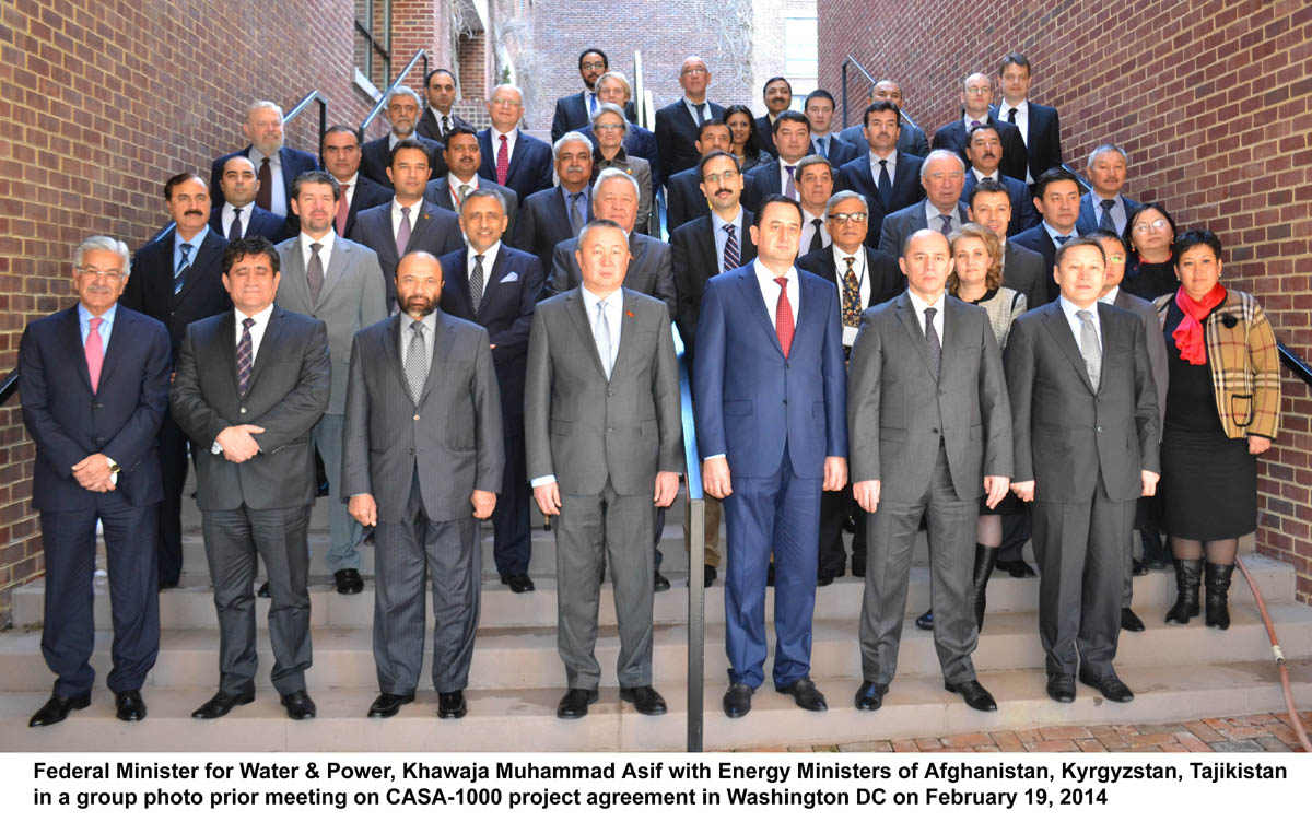 federal minister for water and power khawaja asif stands alongside energy ministers from afghanistan kyrgyzstan and tajikistan prior to a meeting on the casa 1000 project in washington photo pid