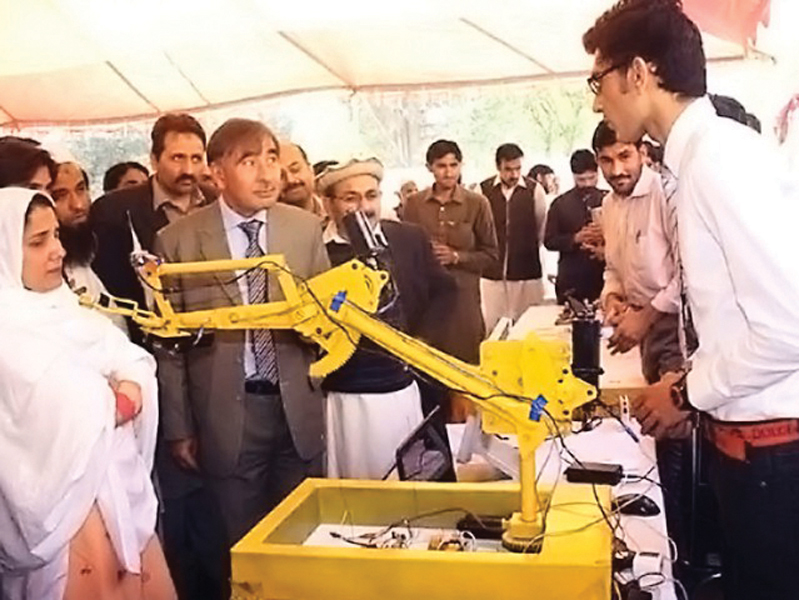 uop vc rasul jan inspects sulaiman khan s bomb defusing robot photo file