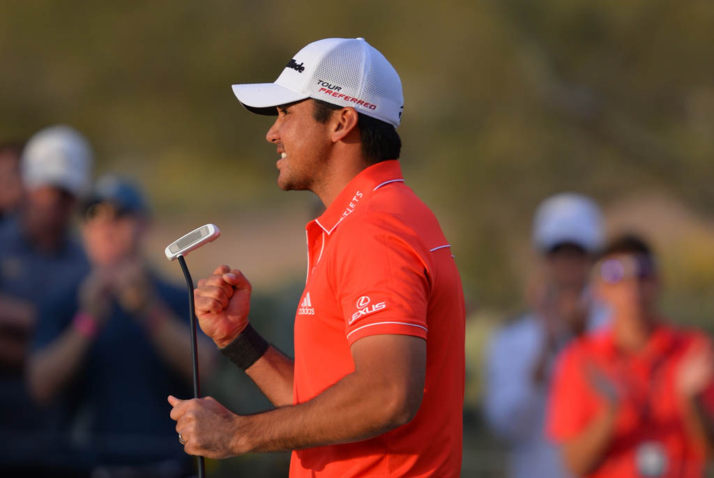 jason day of australia celebrates after winning the championship match on the 23rd hole of the world golf championships photo afp