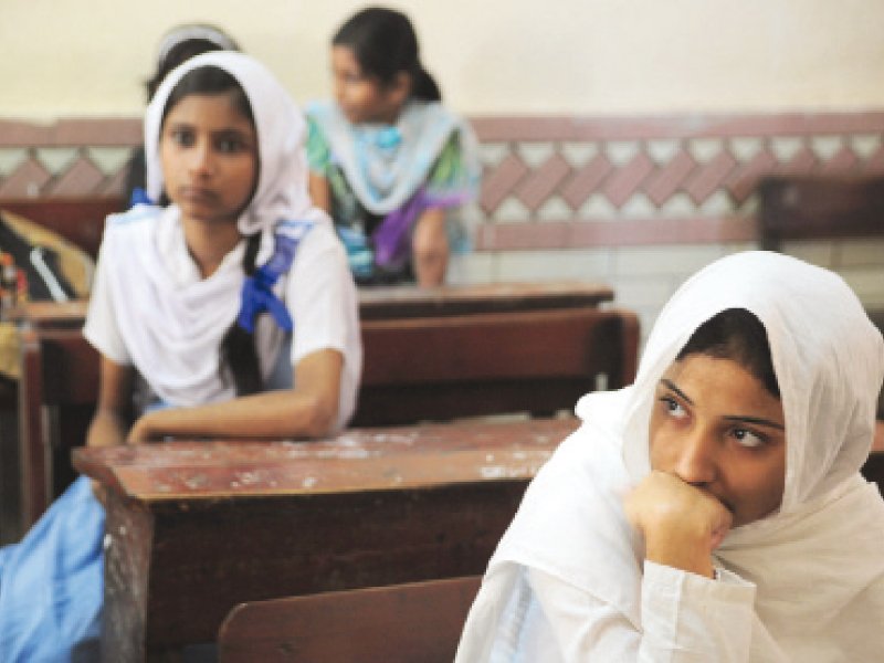 over 50 000 female students of grades i to viii in public schools had been coerced to pay rs50 in order to appear for the exams that started on monday the fee is a violation of the right to education act photo file