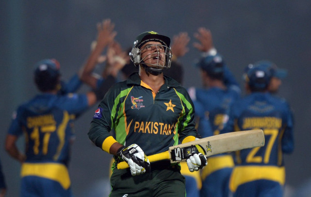 sharjeel khan reacts after being given out as sri lankan cricketers celebrate his wicket during the opening match of the asia cup one day tournament between pakistan and sri lanka at the khan shaheb osman ali stadium in fatullah on the outskirts of dhaka on february 25 2014 photo afp sharjeel khan reacts after being given out as sri lankan cricketers celebrate his wicket during the opening match of the asia cup one day tournament between pakistan and sri lanka at the khan shaheb osman ali stadium in fatullah on the outskirts of dhaka on february 25 2014 photo afp