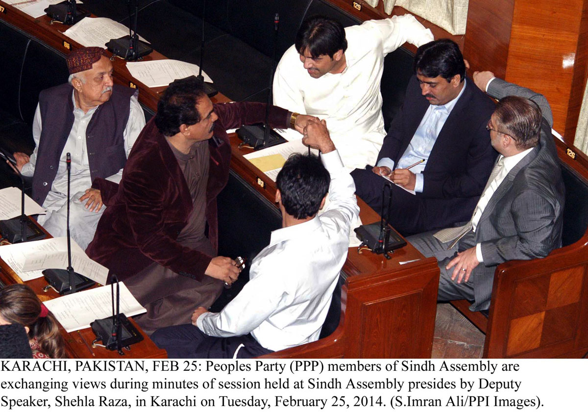 members of the sindh assembly exchange views on tuesday photo ppi