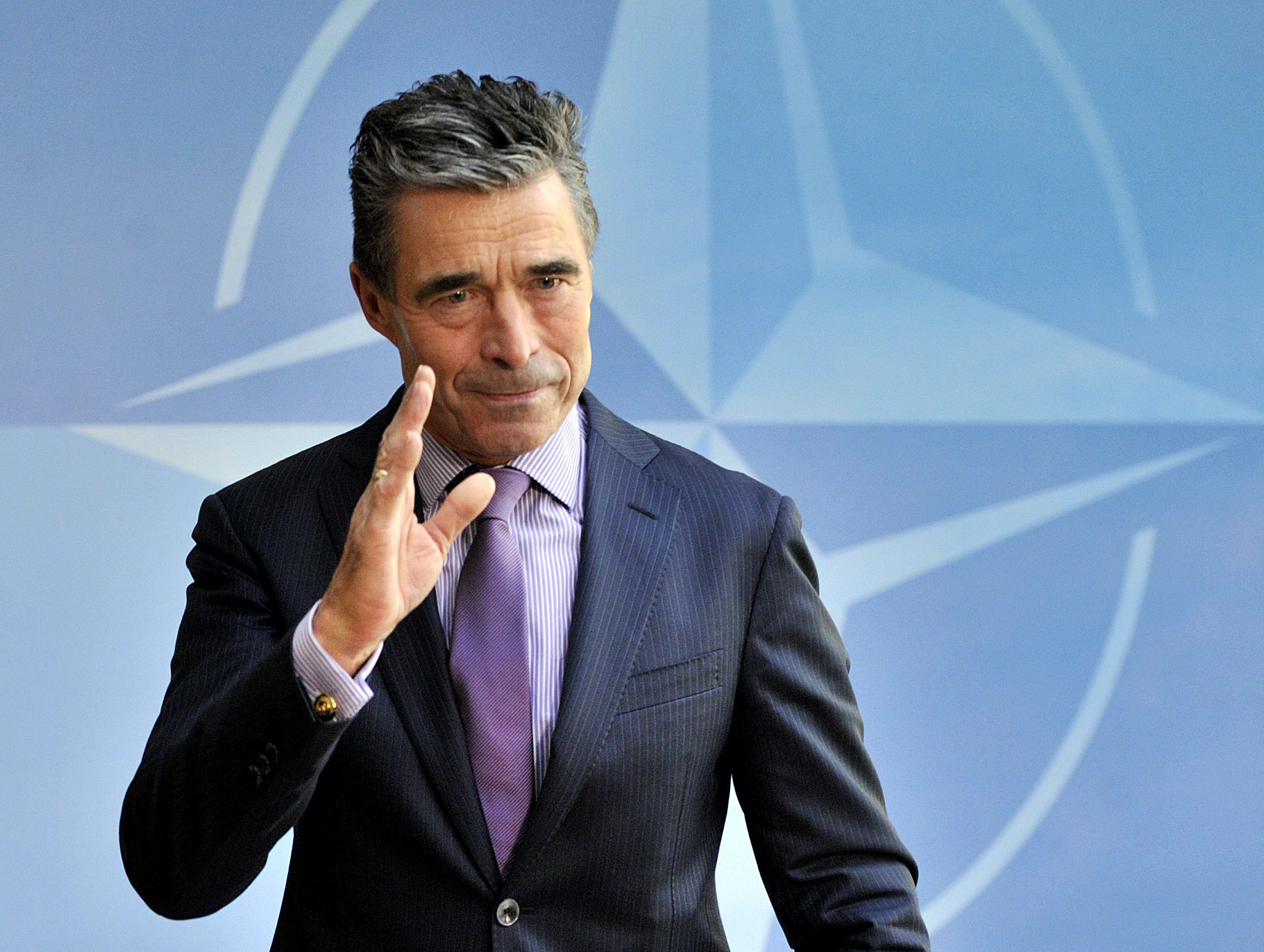 nato chief anders fogh rasmussen during a press conference on wednesday in brussels photo afp