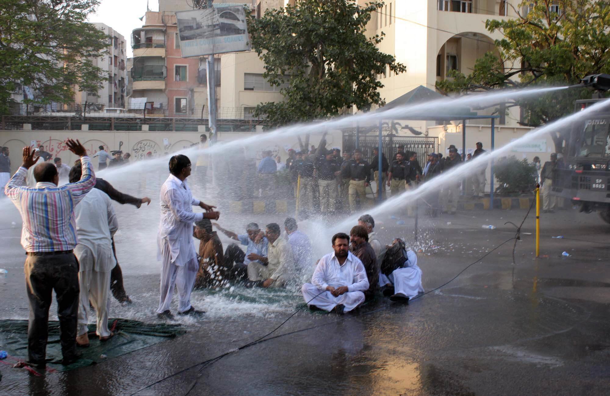 dozens of teachers sustained injuries when the police lashed out with batons and the water cannon photo muhammad saqib express