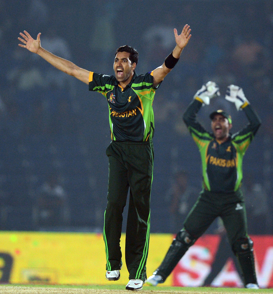 umar gul appeals successfully for a caught behind decision afghanistan v pakistan asia cup 2014 fatullah february 27 2014 photo file