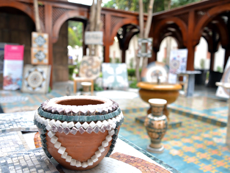mosaic creations by rural artisans displayed at an exhibit at the hotel photo express