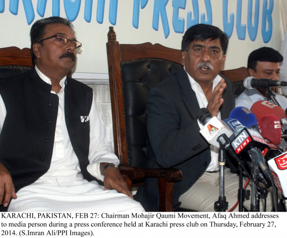 mohajir qaumi movement chief afaq ahmed addressing a press conference in karachi on thursday photo ppi mohajir qaumi movement chief afaq ahmed addressing a press conference in karachi on thursday photo ppi
