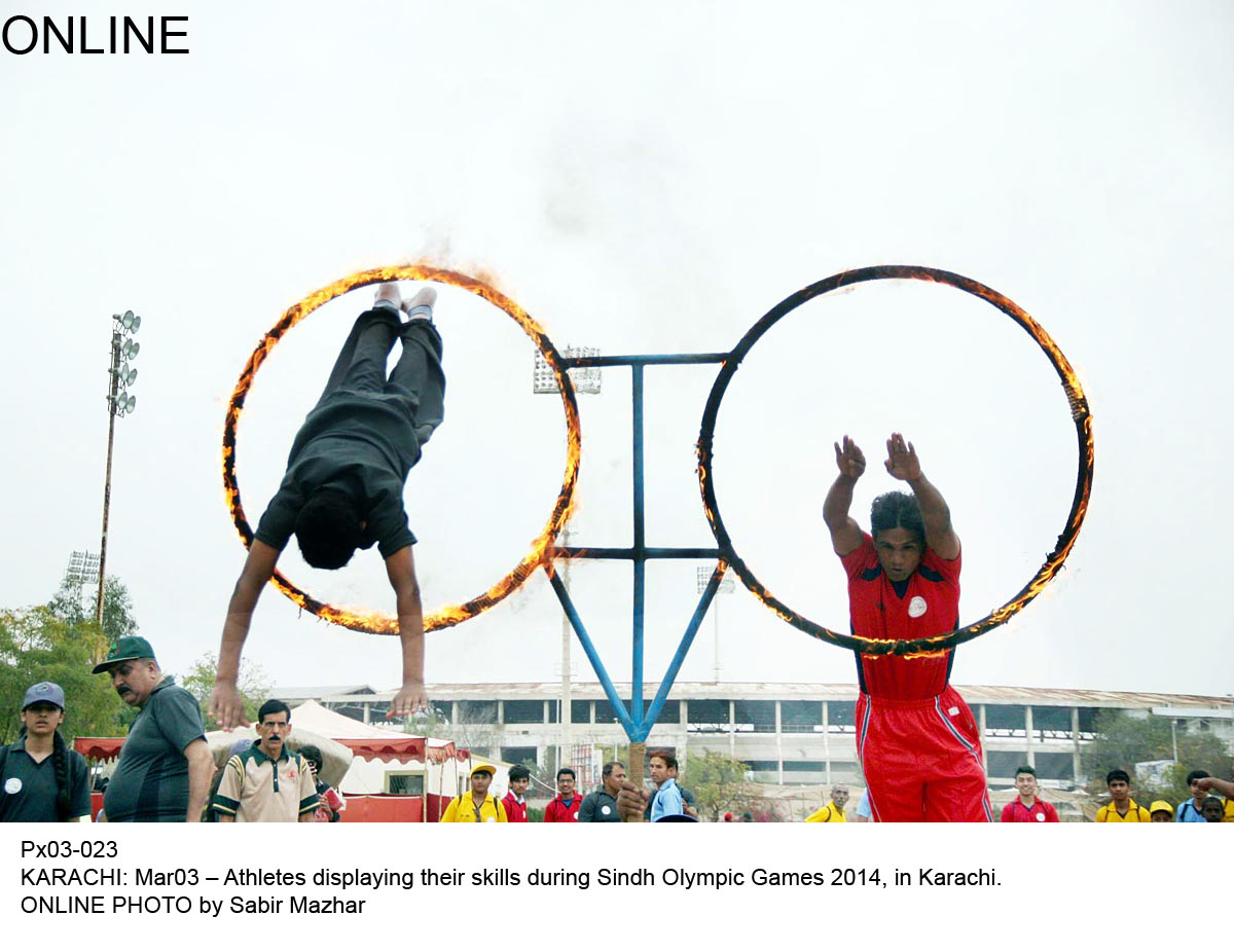 atheletes display their skill during the sindh olympic games 2014 in karachi photo online file