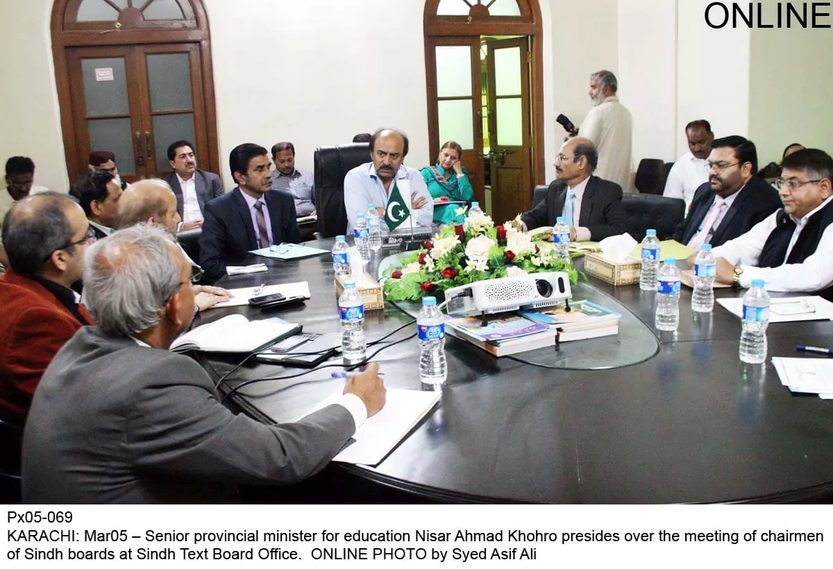 sindh minister for education nisar ahmed khuhro chairing a meeting of the sindh boards photo online sindh minister for education nisar ahmed khuhro chairing a meeting of the sindh boards photo online
