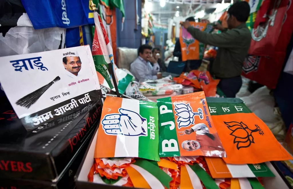 various indian national and regional political party flags and election campaign materials are seen for sale at a wholesale shop in new delhi on march 5 2014 photo afp various indian national and regional political party flags and election campaign materials are seen for sale at a wholesale shop in new delhi on march 5 2014 photo afp